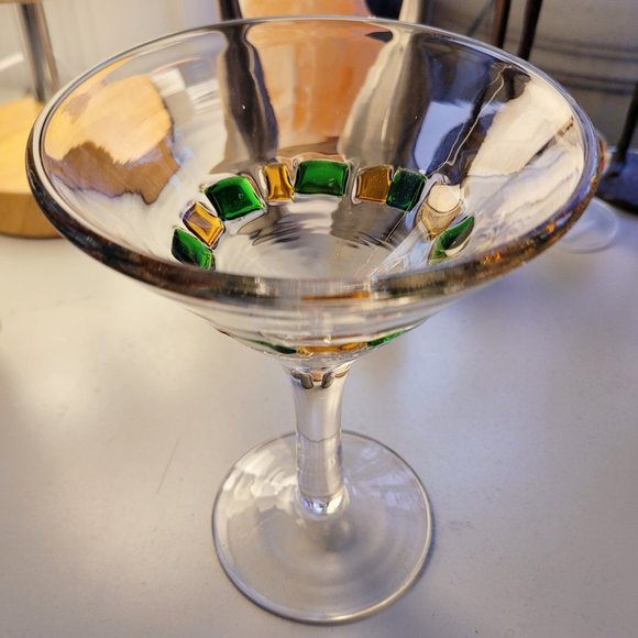 4 Murano Italian Cocktail Glasses, clear/colored block pattern - MCM, EUC - Picture 5 of 11